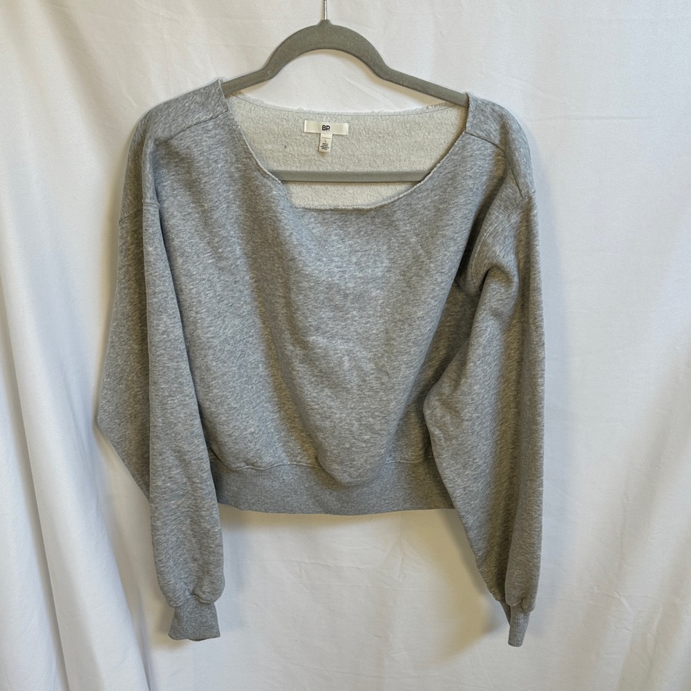 BP Light Gray Fleece-Lined Cropped Off Shoulder Sweatshirt
